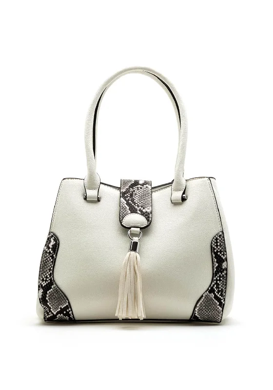 Crossbody Shoulder Bag in Black Leather with Gold Hardware for Night OutsZen Collection Snake Print Shoulder Bag, White