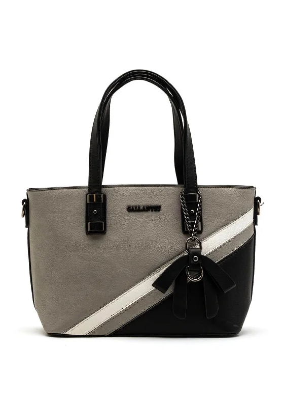 Canvas and Leather Combo Shoulder Bag in Tan for a Rustic LookZen Collection Striped Shopper Bag, Grey