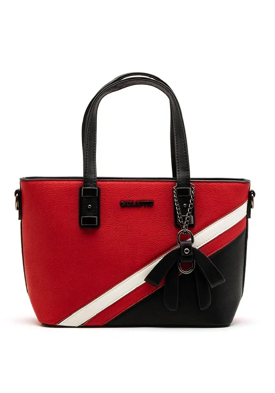 Embroidered Denim Shoulder Bag in Blue for a Vintage VibeZen Collection Striped Shopper Bag, Red