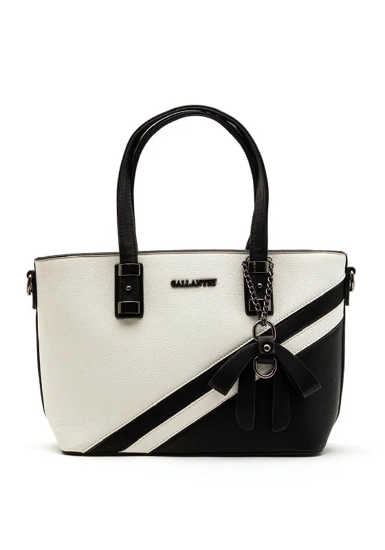 Pvc Shoulder Bag in Clear with Glitter for a Fun and Modern LookZen Collection Striped Shopper Bag, White
