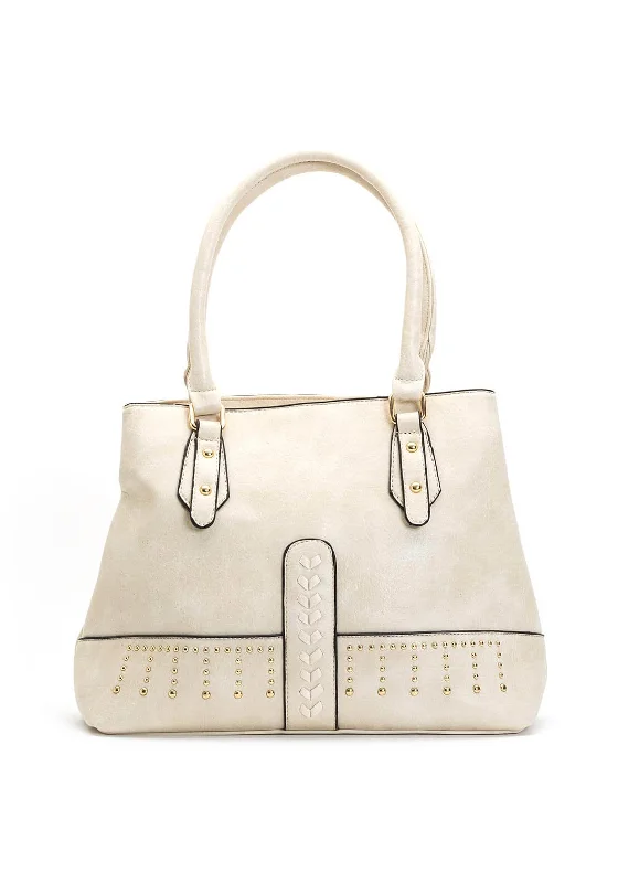 Crossbody Shoulder Bag in Black Leather with Gold Hardware for Night OutsZen Collection Studded Shopper Bag, Beige