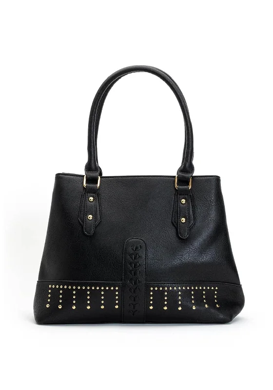 Canvas and Leather Combo Shoulder Bag in Tan for a Rustic LookZen Collection Studded Shopper Bag, Black