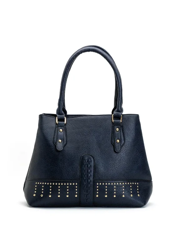 Women's Shoulder Bag with Floral Embroidery in Purple for Spring WalksZen Collection Studded Shopper Bag, Navy