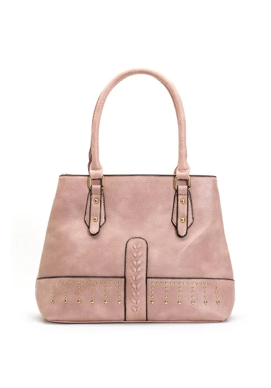 Women's Shoulder Bag with Fringe Details in Brown for a Bohemian StyleZen Collection Studded Shopper Bag, Pink
