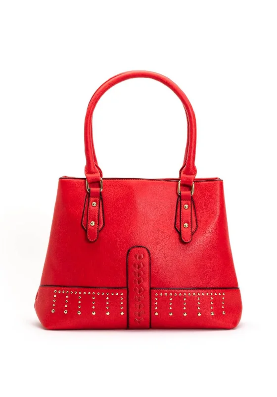 Women's Shoulder Bag with Faux Fur Strap in White for Winter StyleZen Collection Studded Shopper Bag, Red