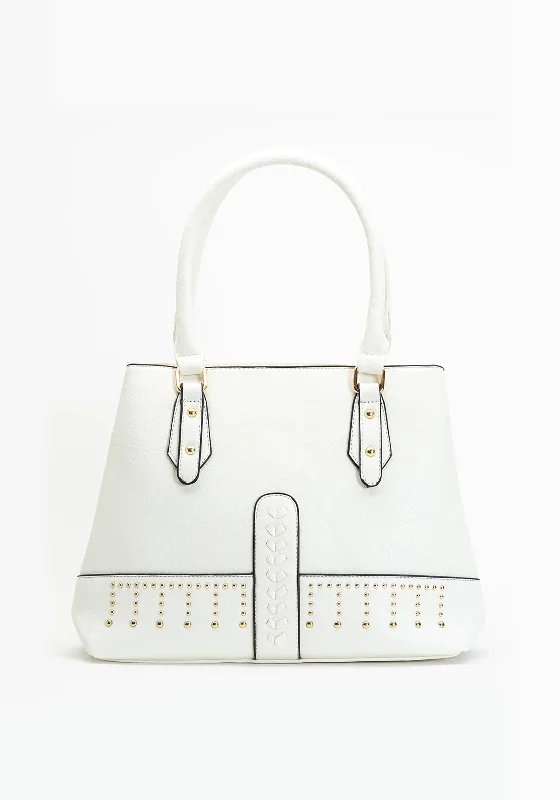 Pvc Shoulder Bag in Clear with Glitter for a Fun and Modern LookZen Collection Studded Shopper Bag, White