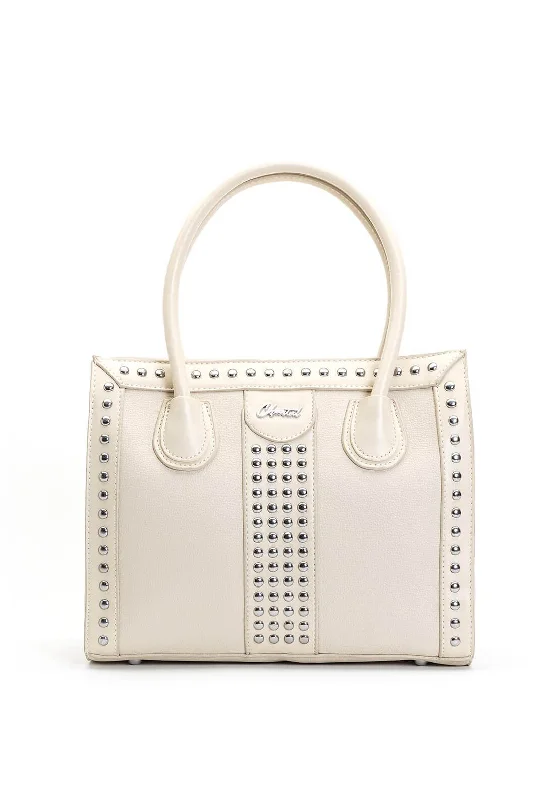 Canvas and Leather Combo Shoulder Bag in Tan for a Rustic LookZen Collection Studded Shoulder Bag, Ivory
