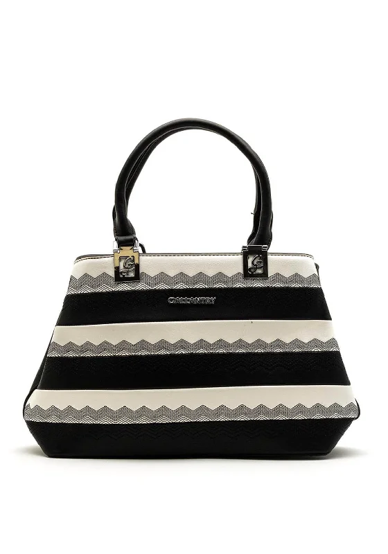 Women's Shoulder Bag with Floral Embroidery in Purple for Spring WalksZen Collection Two Tone Shopper Bag, Black & White
