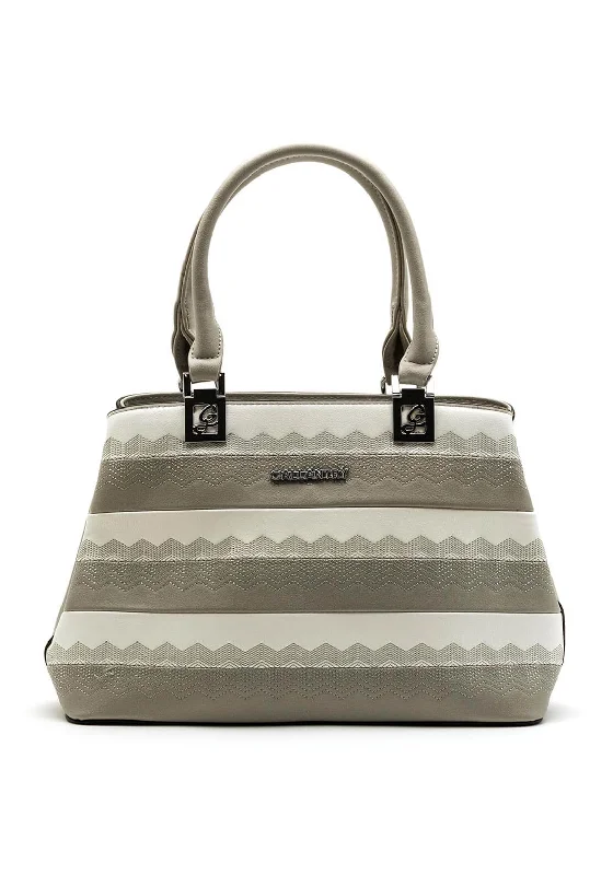 Vegan Leather Shoulder Bag in Gray for Ethical Fashion LoversZen Collection Two Tone Shopper Bag, Grey & White