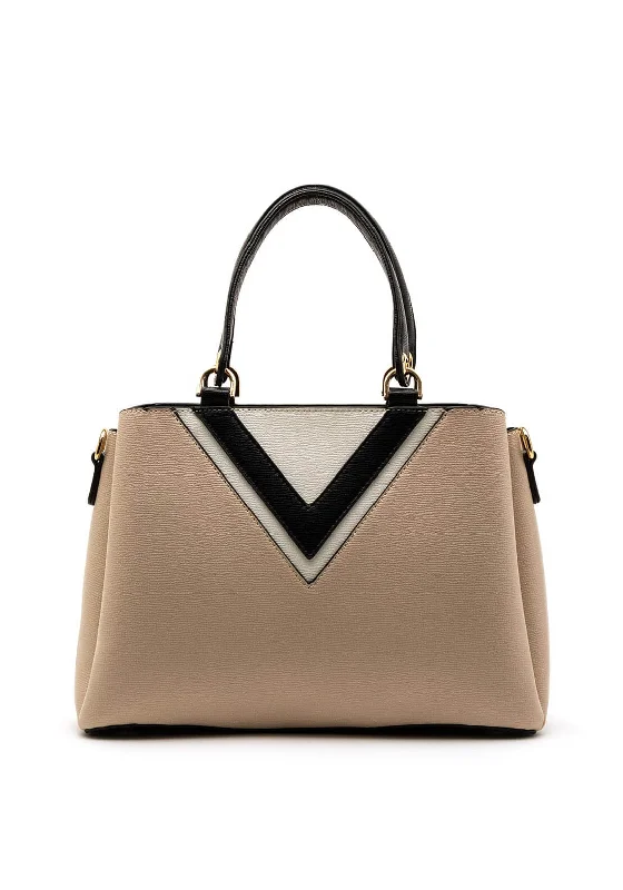 Suede Shoulder Bag in Pink with Tassel Accents for Casual OutingsZen Collection V Print Shopper Bag, Beige