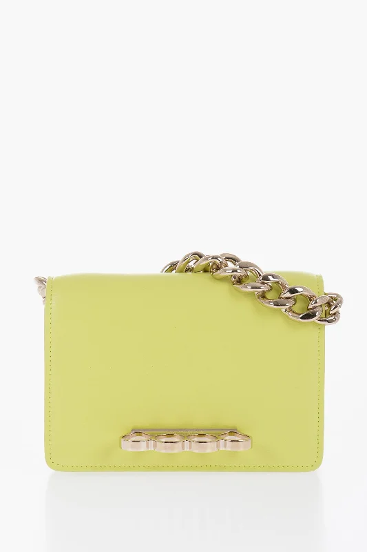 Leather Shoulder Bag with Magnetic Closure in Black for Quick AccessAlexander Mcqueen Saffiano Leather Four Ring Bag With Chain Detail