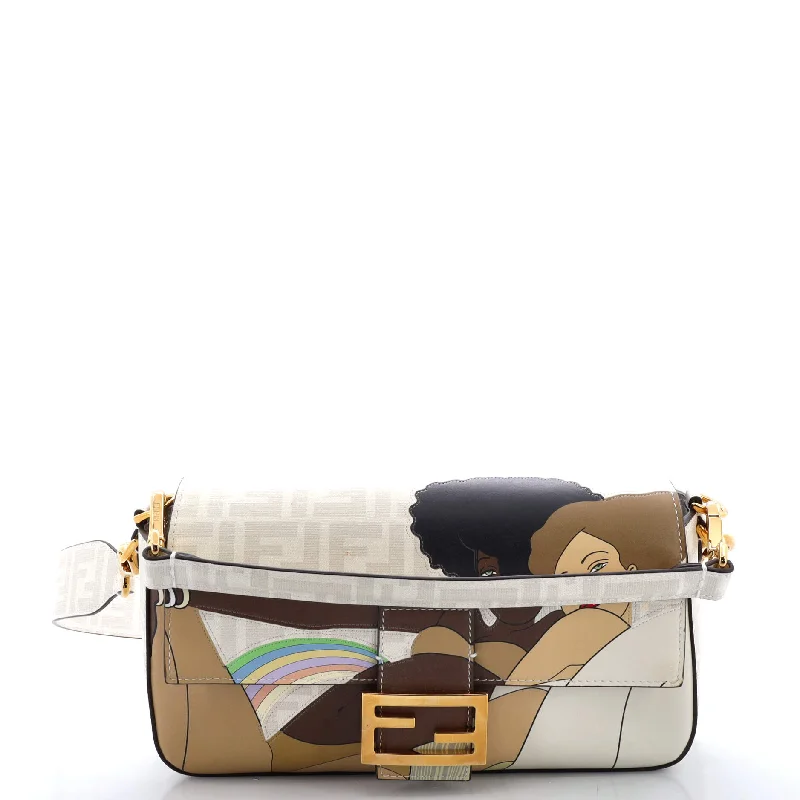 Vegan Leather Shoulder Bag in Gray for Ethical Fashion LoversAntonio Lopez Baguette NM Bag Zucca Coated Canvas with Printed Leather Inlay Medium