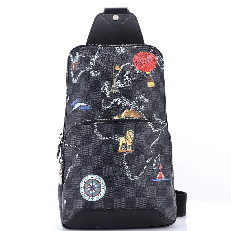 Leather Shoulder Bag with Magnetic Closure in Black for Quick AccessAvenue Sling Bag Limited Edition Renaissance Map Damier Graphite