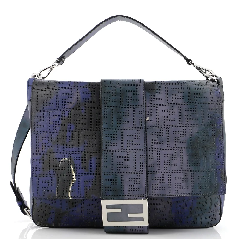 Quilted Leather Crossbody Bag in Cream for a Classic and Elegant AppearanceBaguette Messenger Bag Perforated Zucca Printed Leather Large