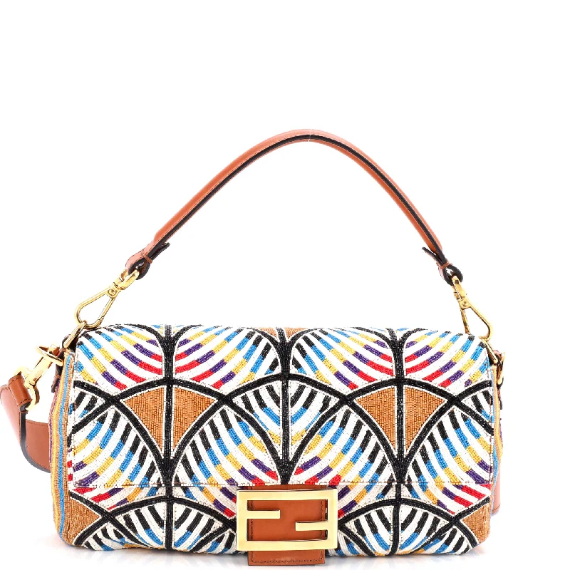 Women's Small Leather Crossbody Bag in Black with Gold Hardware for Evening PartiesBaguette NM Bag Beaded Fabric Medium
