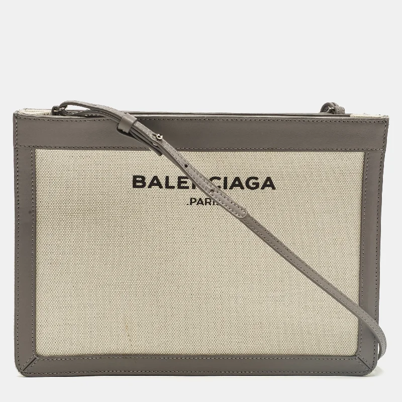 Embroidered Silk Crossbody Bag in Purple for Formal Events and WeddingsBalenciaga Grey Canvas And Leather Pochette Crossbody Bag