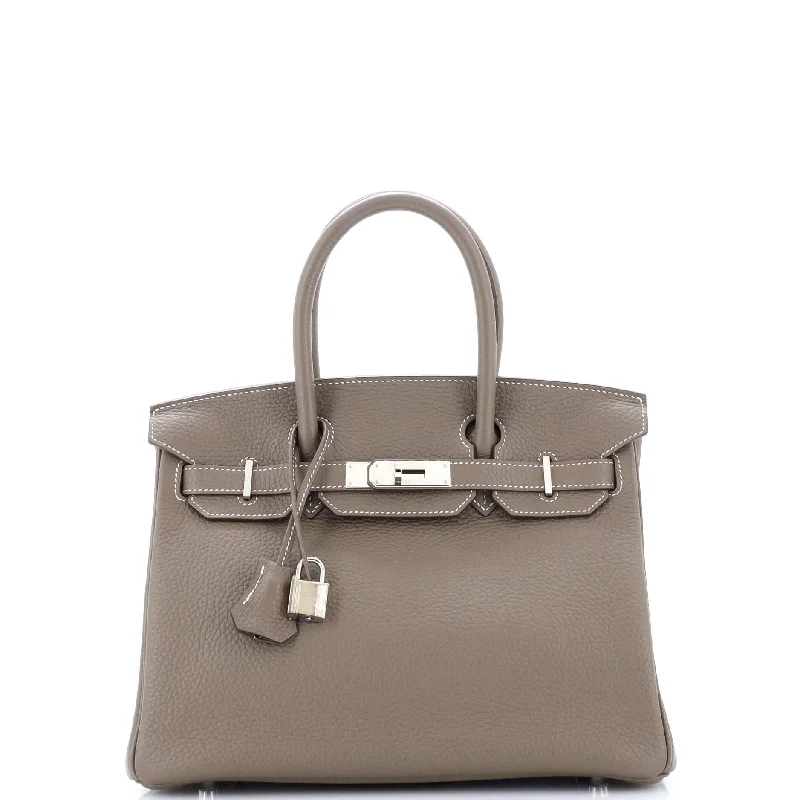 Women's Canvas Shoulder Bag in Navy with Striped Pattern for Beach TripsBirkin Handbag Grey Clemence with Palladium Hardware 30