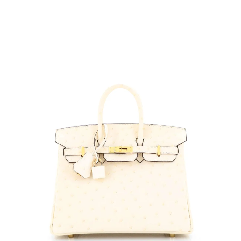 Leather Shoulder Bag with Magnetic Closure in Black for Quick AccessBirkin Handbag Light Ostrich with Gold Hardware 25