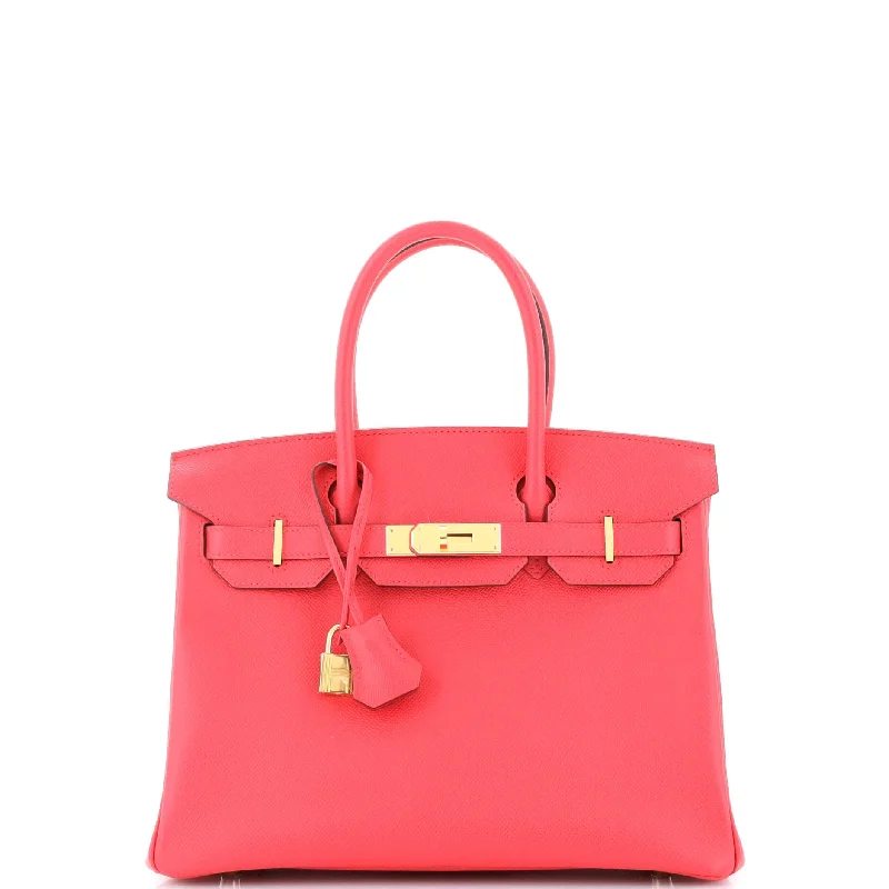 Leather Shoulder Bag with Magnetic Closure in Black for Quick AccessBirkin Handbag Rose Extreme Epsom with Gold Hardware 30