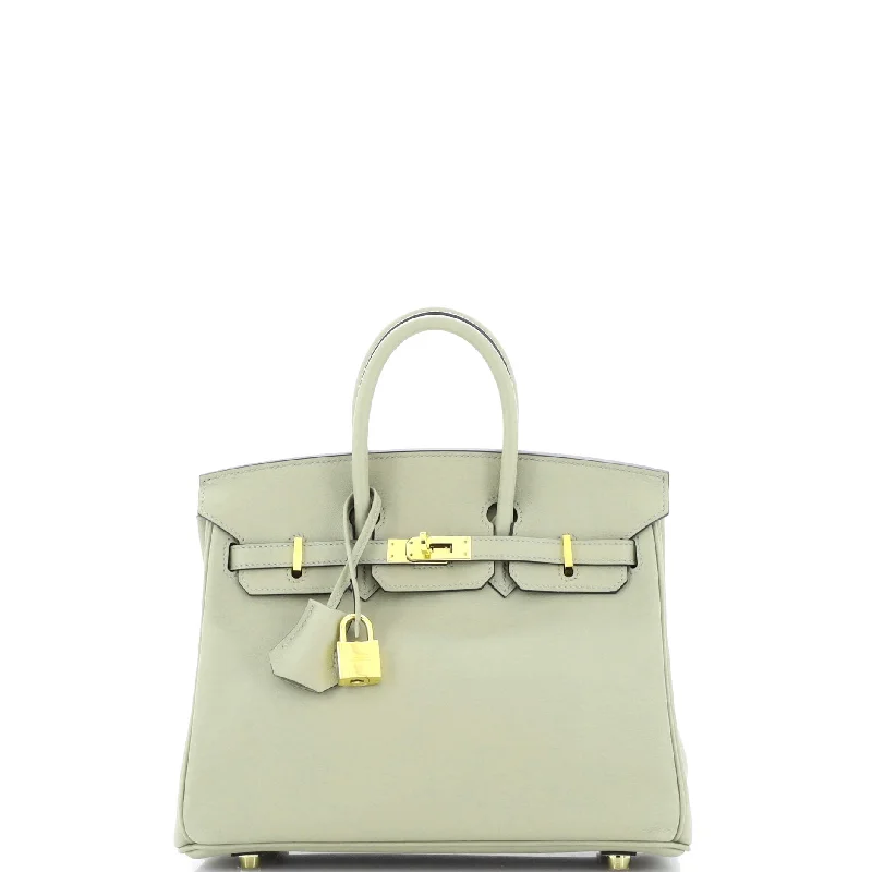 Vegan Leather Shoulder Bag in Gray for Ethical Fashion LoversBirkin Handbag Sauge Swift with Gold Hardware 25