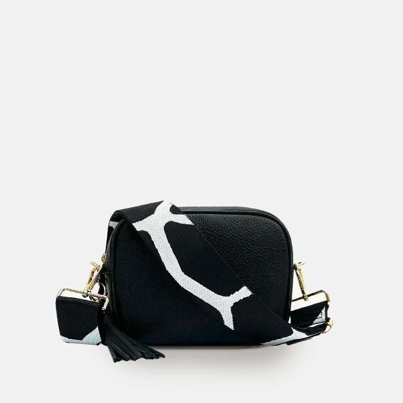 Hand - painted Canvas Crossbody Bag in Yellow for a Unique and Artistic LookBlack Leather Crossbody Bag With Black & White Giraffe Strap