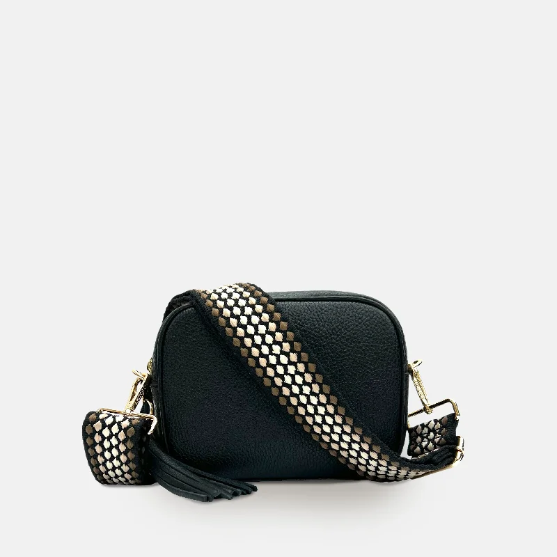 Women's Crossbody Bag with Adjustable Strap in Orange for Customizable ComfortBlack Leather Crossbody Bag With Cappuccino Dots Strap