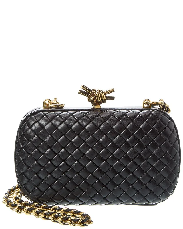 Women's Mini Crossbody Bag in Pink Velvet with Rhinestone Accents for Girls' Nights OutBottega Veneta Knot Chain Intrecciato Leather Crossbody