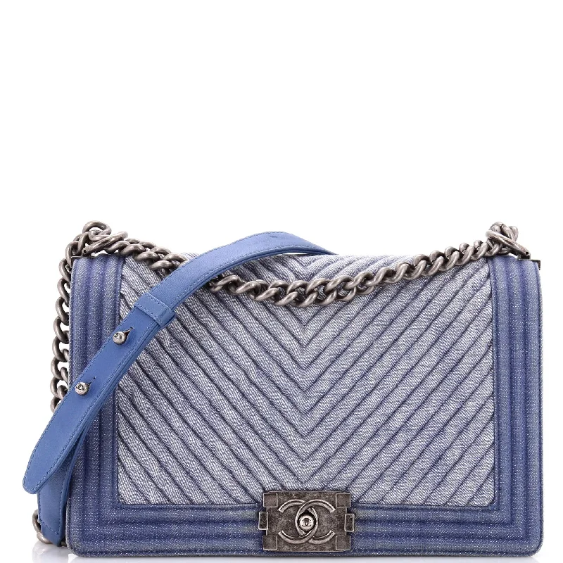 Metallic Shoulder Bag in Gold for Special OccasionsBoy Flap Bag Chevron Denim New Medium