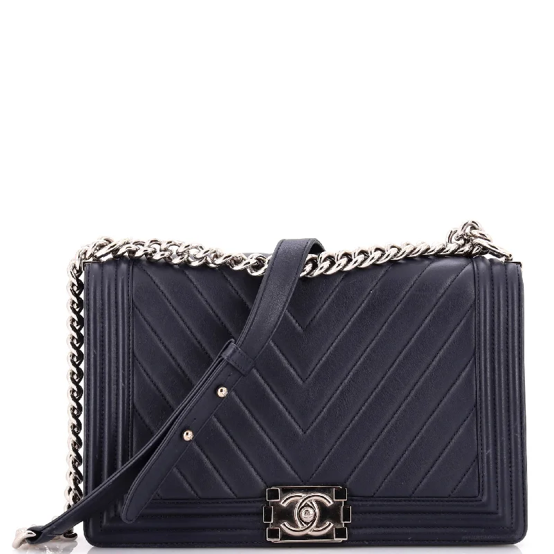 Vegan Leather Shoulder Bag in Gray for Ethical Fashion LoversBoy Flap Bag Chevron Lambskin New Medium