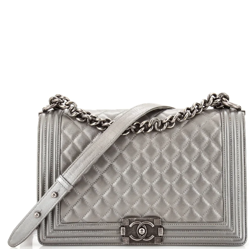 Women's Crossbody Bag with Magnetic Closure in White for Quick AccessBoy Flap Bag Quilted Caviar New Medium