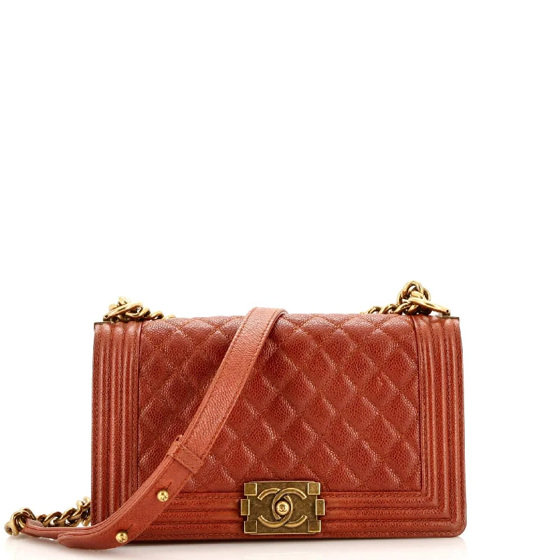 Shoulder Bag with Chain Strap in Silver for a Trendy AppearanceBoy Flap Bag Quilted Caviar Old Medium Shoulder Bag with Chain Strap in Silver for a Trendy AppearanceBoy Flap Bag Quilted Caviar Old Medium