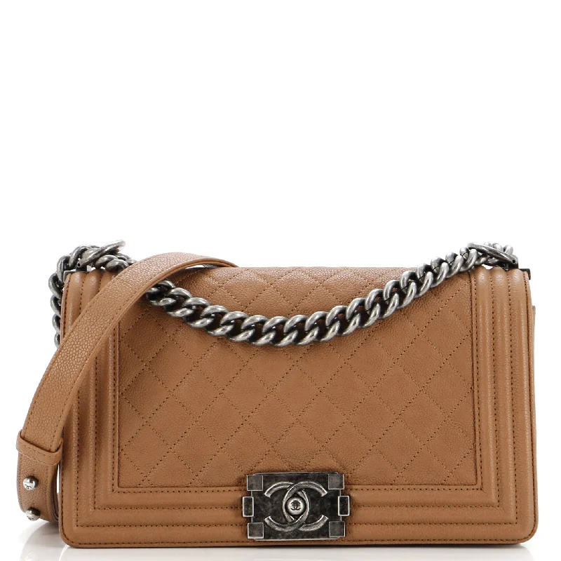 Women's Shoulder Bag with Faux Fur Strap in White for Winter StyleBoy Flap Bag Quilted Caviar Old Medium