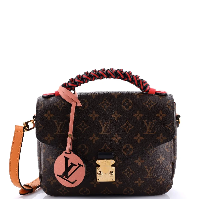 Women's Shoulder Bag with Faux Fur Strap in White for Winter StyleBraided Handle Pochette Metis Monogram Canvas