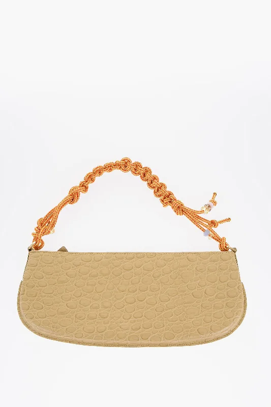 Women's Shoulder Bag with Adjustable Strap in Pink for ComfortBy Far Crocodile-Patterned Rachel Bag With Rope Handle