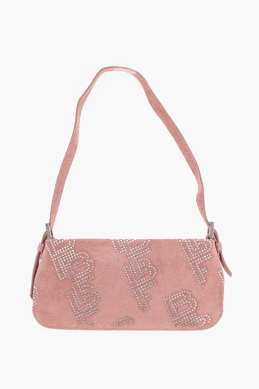 Women's Shoulder Bag with Floral Embroidery in Purple for Spring WalksBy Far Suede Dulce Rectangular Shoulder Bag With Crystals