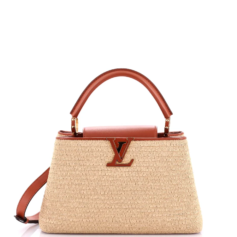 Shoulder Bag with Chain Strap in Silver for a Trendy AppearanceCapucines Bag Raffia with Leather PM