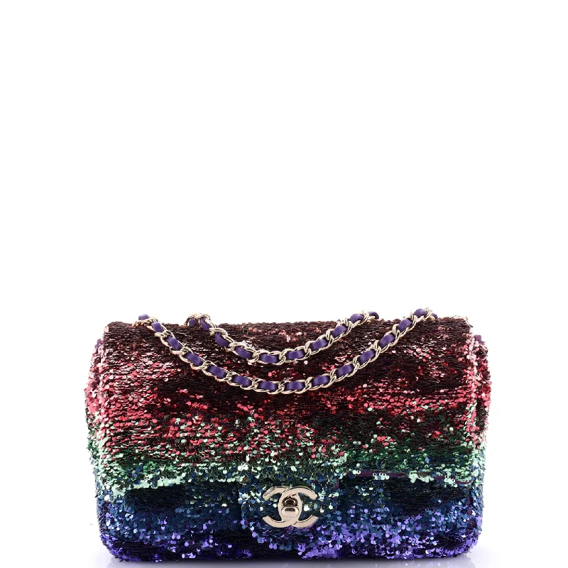 Shoulder Bag with Geometric Pattern in Multicolor for a Contemporary StyleCC Flap Bag Shaded Sequins Mini