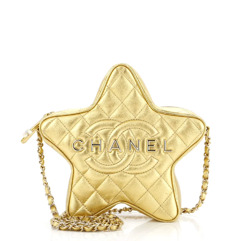 Women's Shoulder Bag with Fringe Details in Brown for a Bohemian StyleCC Walk of Fame Star Bag Quilted Metallic Lambskin