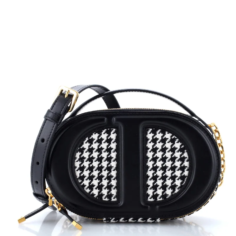 Women's Crossbody Bag with Multiple Compartments in Gray for Organized Daily UseCD Signature Oval Camera Bag Houndstooth Canvas and Leather Women's Crossbody Bag with Multiple Compartments in Gray for Organized Daily UseCD Signature Oval Camera Bag Houndstooth Canvas and Leather