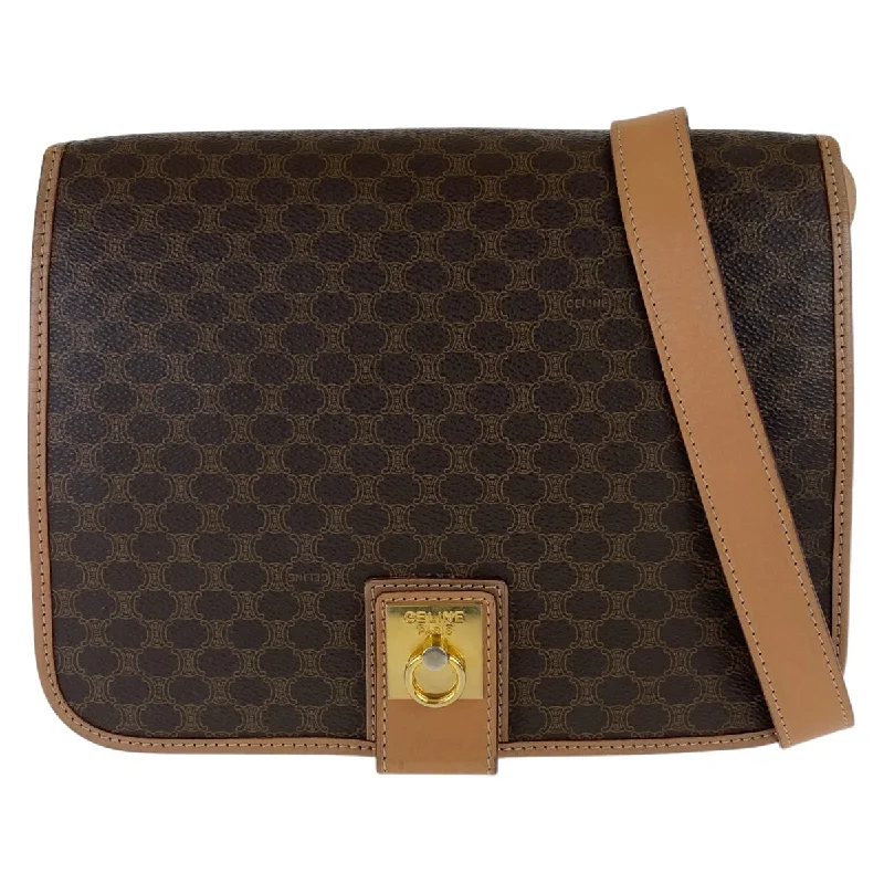 Leather - Trimmed Denim Crossbody Bag in Blue for a Vintage - Inspired LookCeline Macadam Brown PVC Leather Shoulder Bag
