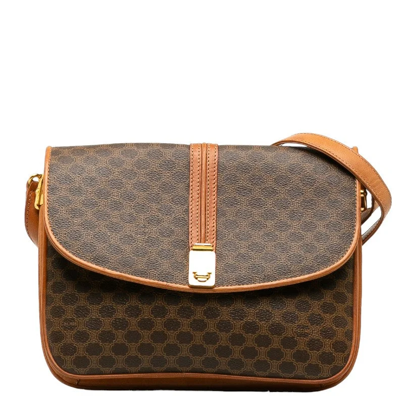 Women's Canvas Shoulder Bag in Navy with Striped Pattern for Beach TripsCeline Macadam Brown PVC Leather Shoulder Bag