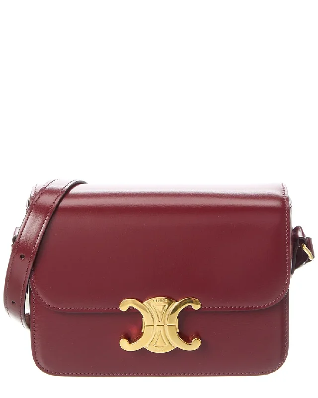 Leather Shoulder Bag with Magnetic Closure in Black for Quick AccessCELINE Teen Triomphe Leather Shoulder Bag