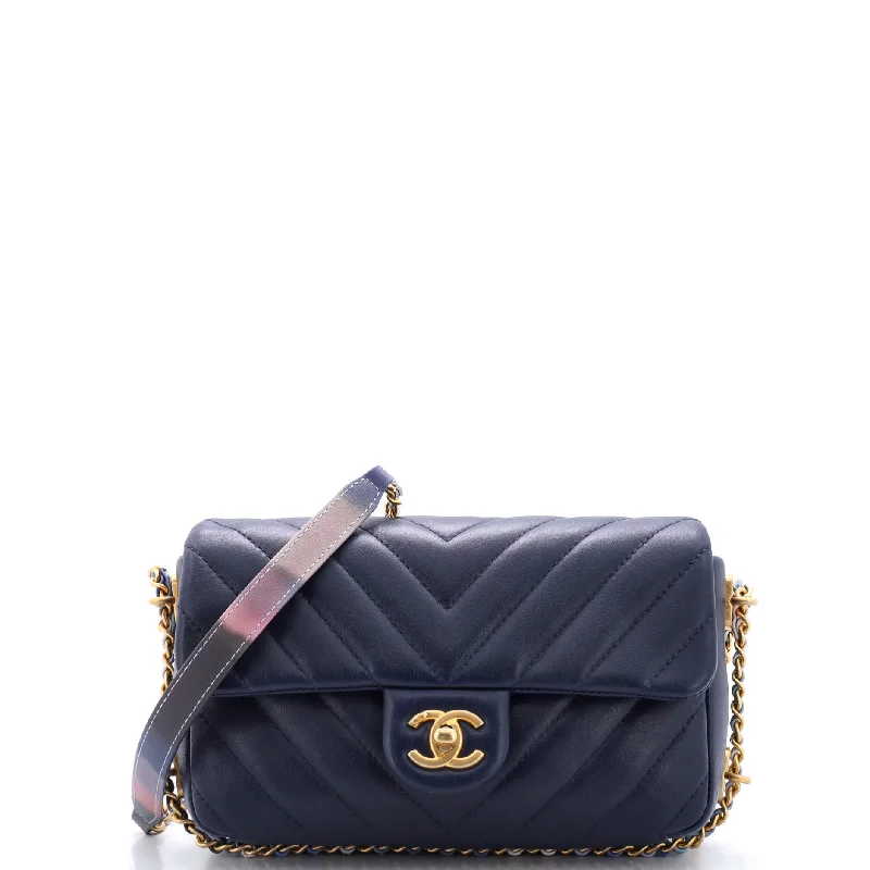 Canvas and Leather Combo Shoulder Bag in Tan for a Rustic LookChain Around CC Flap Bag Chevron Lambskin Mini