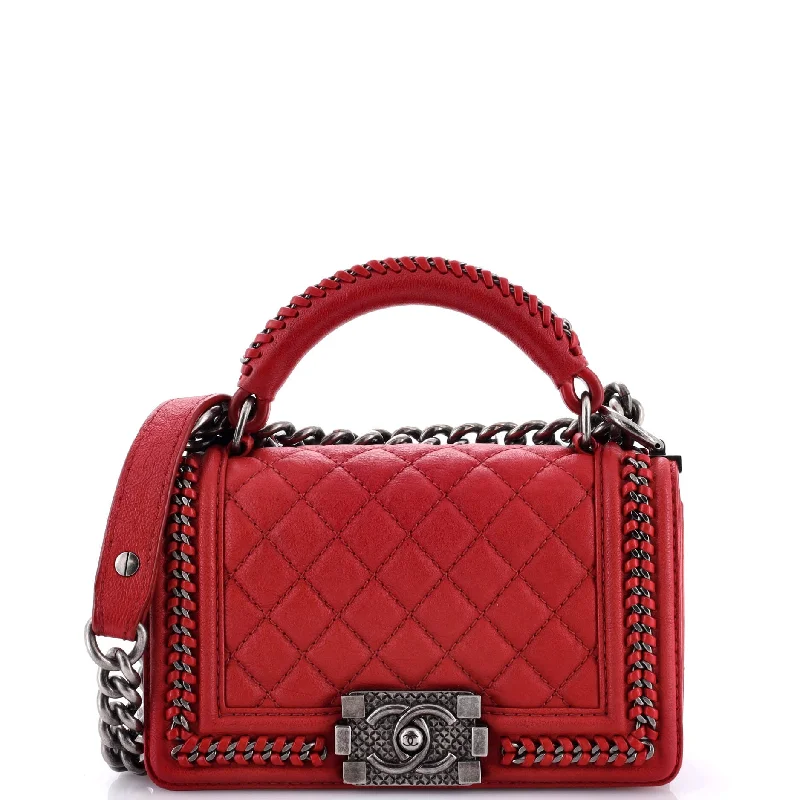 Suede Shoulder Bag in Pink with Tassel Accents for Casual OutingsChain Handle Boy Flap Bag Quilted Calfskin Small