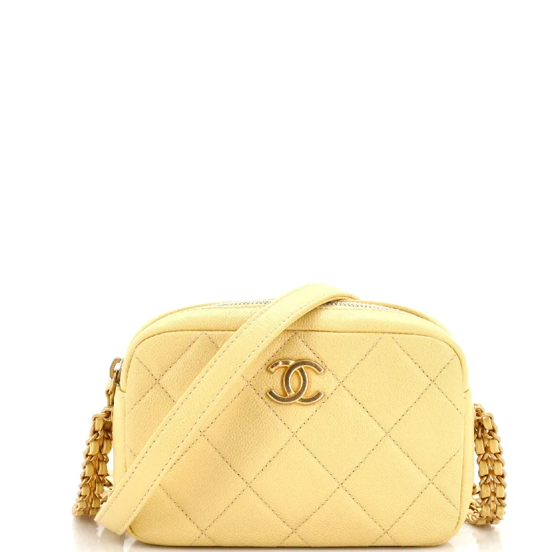 Medium - sized Canvas Crossbody Bag in Beige with Floral Print for Spring OutingsChain Melody Camera Bag Quilted Caviar Small