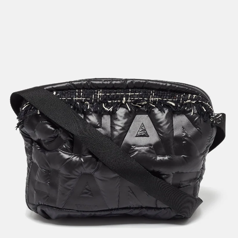Metallic Crossbody Bag in Silver for New Year's Eve and Special CelebrationsChanel Black Embossed Nylon Doudoune Crossbody Bag