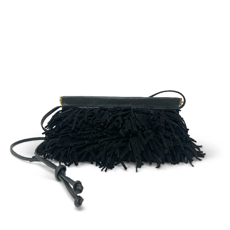 Plus - size Women's Crossbody Bag in Burgundy for Ample StorageCheltenham Snap Crossbody Clutch - Black Suede Fringe