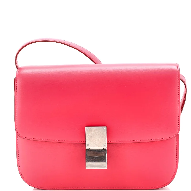Women's Shoulder Bag with Adjustable Strap in Pink for ComfortClassic Box Bag Smooth Leather Medium