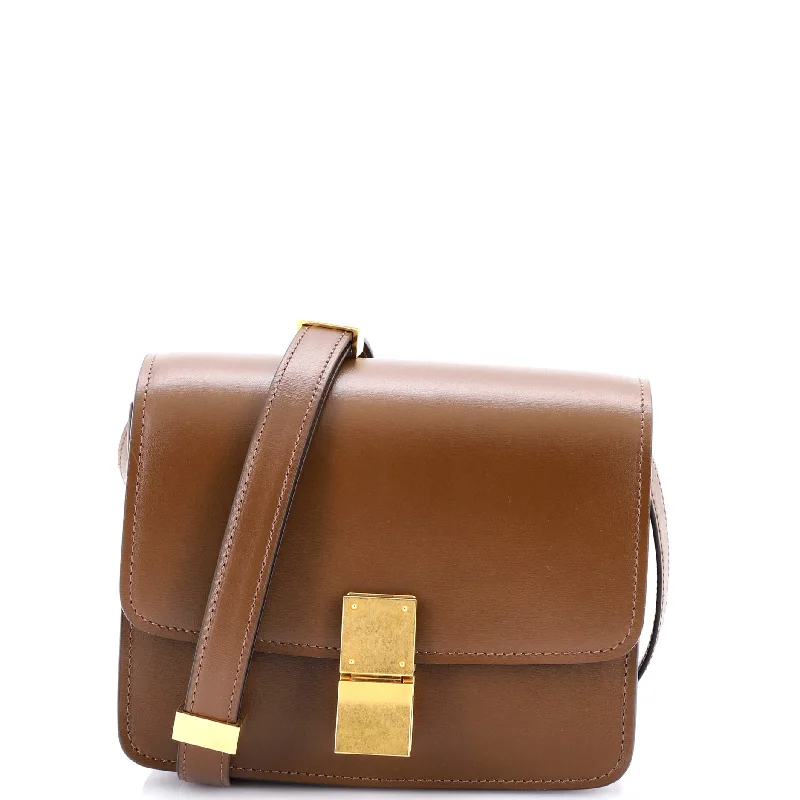 Women's Large Leather Shoulder Bag in Brown with Multiple Compartments for WorkClassic Box Bag Smooth Leather Small