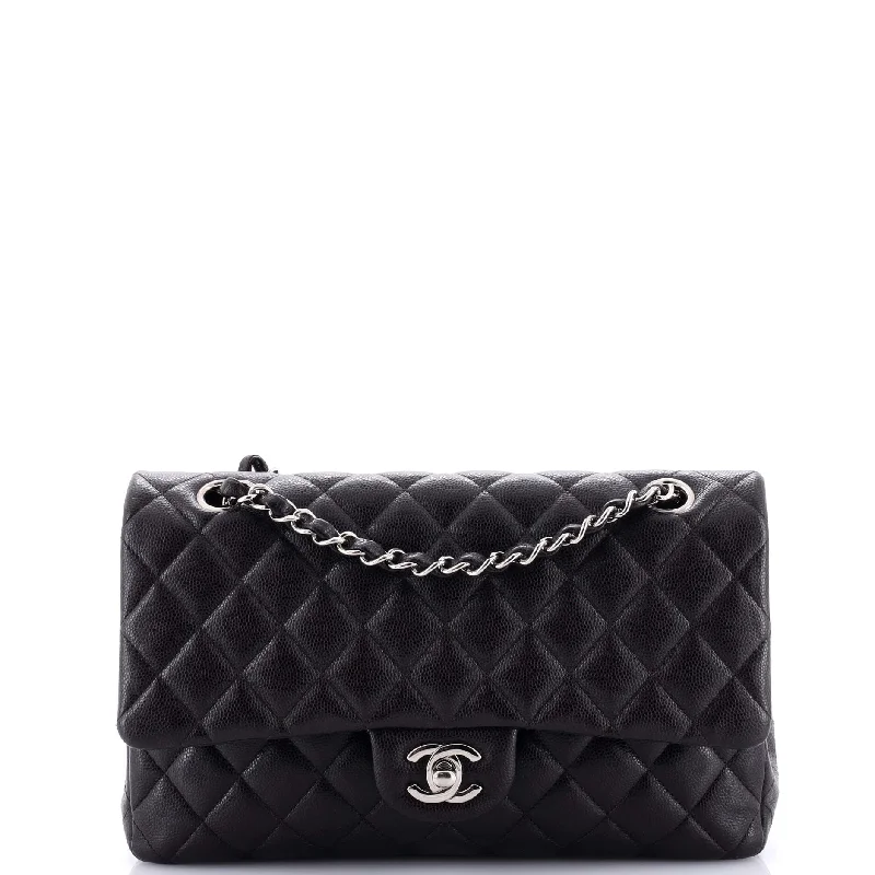 Vegan Leather Shoulder Bag in Gray for Ethical Fashion LoversClassic Double Flap Bag Quilted Caviar Medium